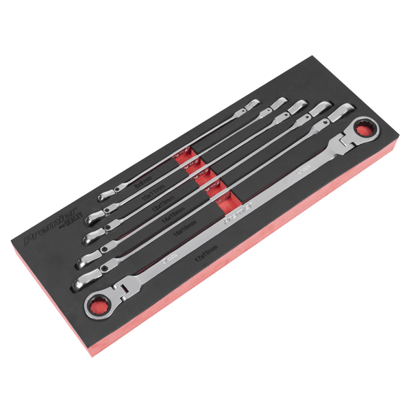 Extra-Long Flexi-Head Double End Ratchet Ring Spanner Set 6pc