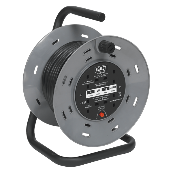 25m Cable Reel with Thermal Trip 4 x 230V