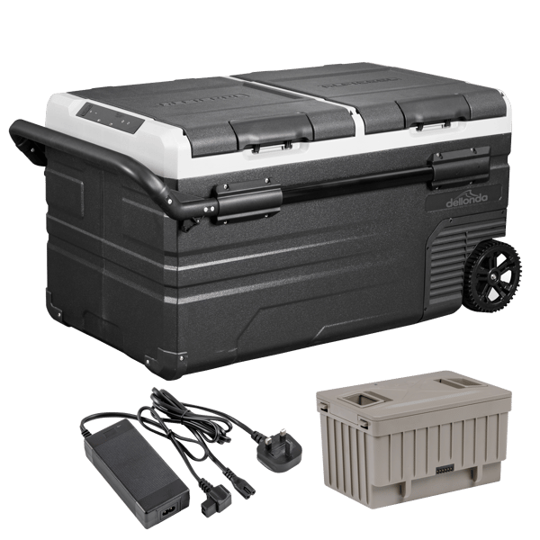 Portable Fridge Freezer/Cool Box 75L with 11.1V Portable Battery & AC/DC 230V Adaptor
