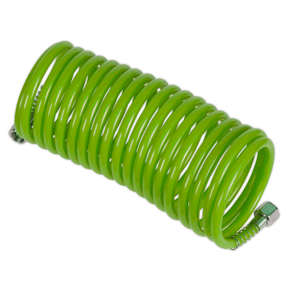 PE Coiled Air Hose with 1/4"BSP Unions 5m x 5mm - Green