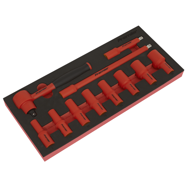 Insulated Socket Set with Tool Tray 3/8"Sq Drive 11pc - VDE Approved
