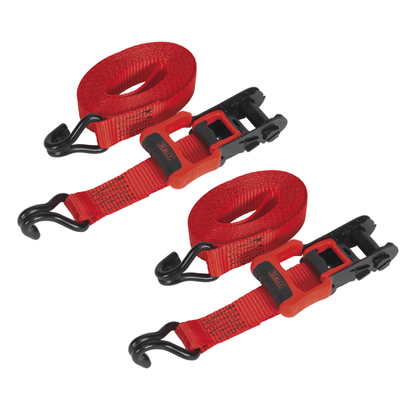 Ratchet Straps Polyester Webbing with J-Hooks 32mm x 4.9m 1200kg Breaking Strength - 2 Pairs