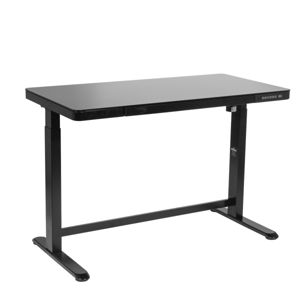 Single Motor Ultra-Quiet Electric Desk with Control Panel, USB Port & Drawer - Black Desktop