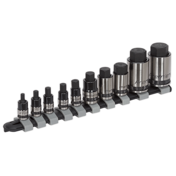 Stubby Hex Socket Bit Set 1/4", 3/8" & 1/2"Sq Drive 10pc