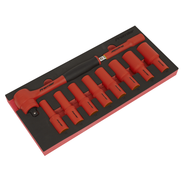 Insulated Socket Set with Tool Tray 1/2"Sq Drive 10pc - VDE Approved