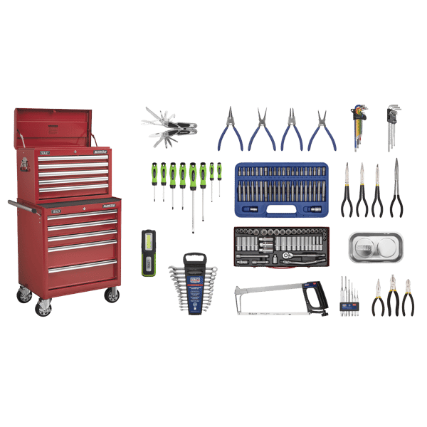 Superline PRO(R) Topchest & Rollcab Combination 10 Drawer with 148pc Tool Kit - Red