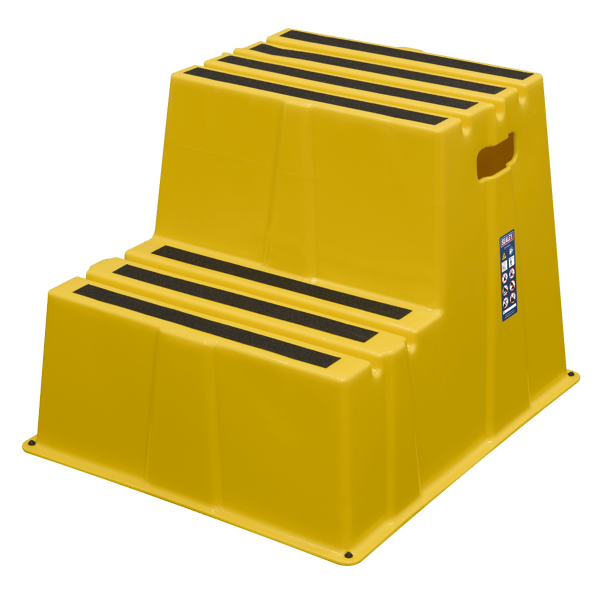 Heavy-Duty 2-Step Safety Steps with Anti-Slip Treads 150kg Capacity, Yellow - EN 14183