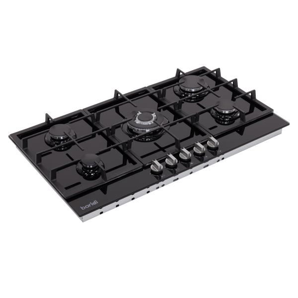 Baridi 90cm Gas Hob Black Glass with 5 Burners, Cast Iron Supports & Auto Ignition 11kW