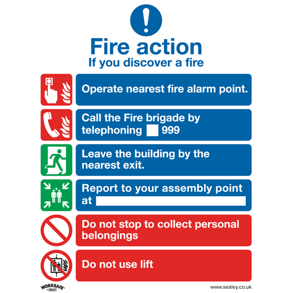 Fire Action With Lift Safety Sign - Self-Adhesive Vinyl