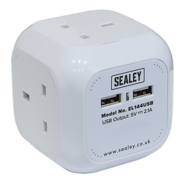 1.4m Extension Cable Cube 4 x 230V & 2 x USB - White