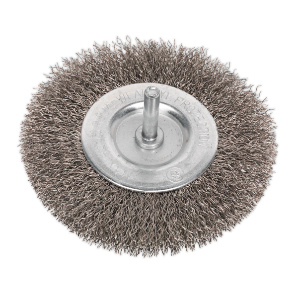 100mm Crimped Flat Wire Brush with 6mm Shaft