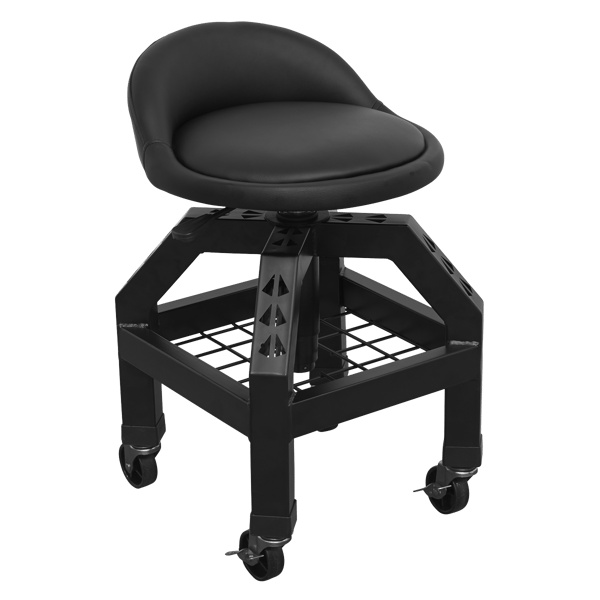 Industrial Pneumatic Creeper Stool with Adjustable Height Swivel Seat & Back Rest