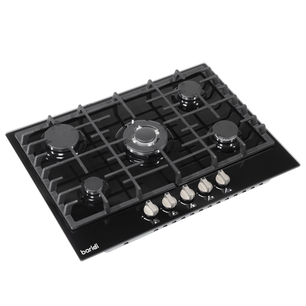 Gas Hob with 5 Cooking Zones 70cm - Black