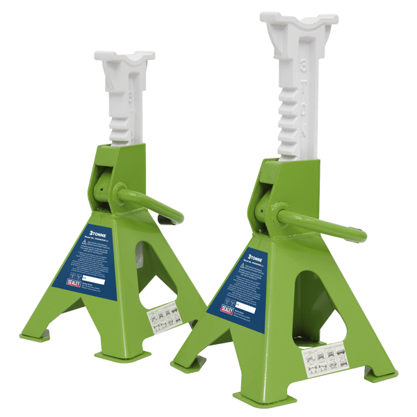 Ratchet Type Axle Stands (Pair) 3 Tonne Capacity per Stand - Hi-Vis Green