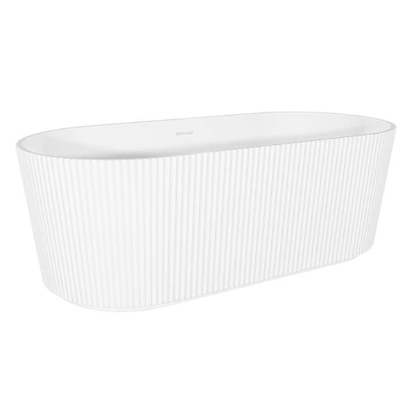 Baridi Double-Ended Fluted Design Bath with Slim Rim 168cm – Gloss White