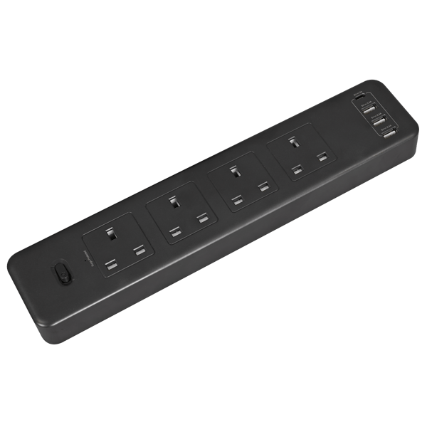 2.6m Extension Lead with USB Ports - Black