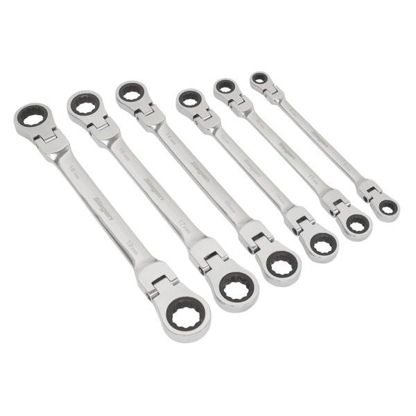Siegen Flexi-Head Double End Ratchet Ring Spanner Set 6pc