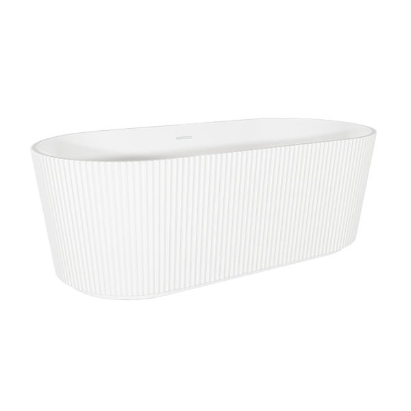 Baridi Double-Ended Fluted Design Bath with Slim Rim 150cm – Gloss White