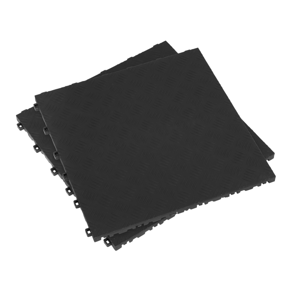 Polypropylene Floor Tile 400 x 400mm, Black Treadplate - Pack of 9