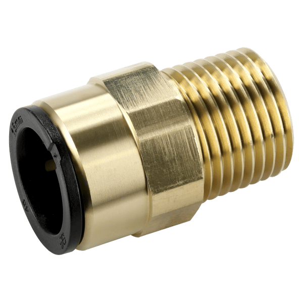 John Guest(R) Brass Straight Adaptor 15mm x 1/2"BSPT
