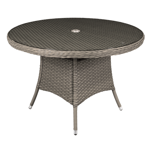 Chester Rattan Wicker Round Outdoor Dining Table with Tempered Glass Top