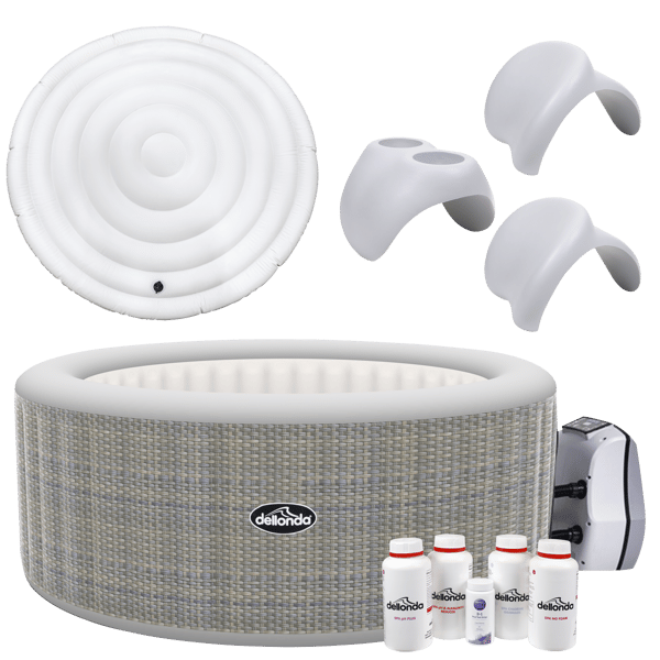 2-4 Person Inflatable Hot Tub/Spa with Smart Pump & Starter Kit - Rattan Effect