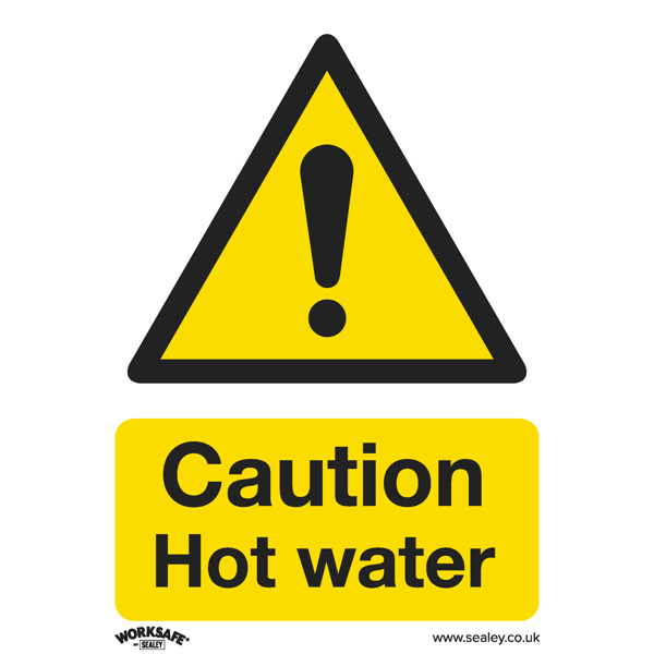Caution Hot Water Safety Sign - Self-Adhesive Vinyl