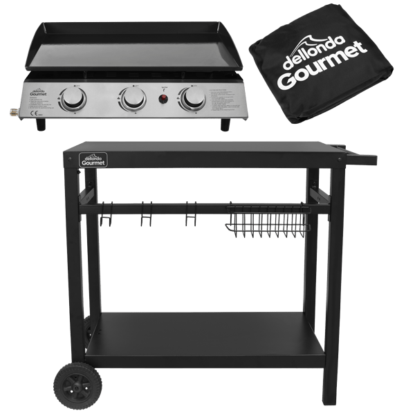 3 Burner Portable Gas Plancha, Cover & Trolley