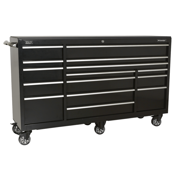 Heavy-Duty Extra-Wide Rollcab 15 Drawer 1845mm - Black