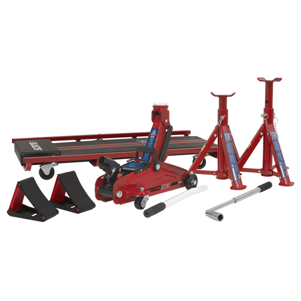 Lifting Kit (Inc Jack, Axle Stands, Creeper, Chocks & Wrench) 2 Tonne 5pc