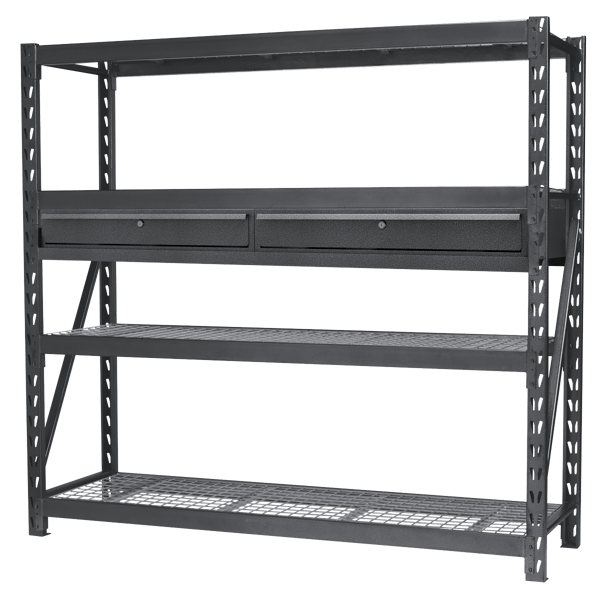 Heavy-Duty Racking Unit with 4 Mesh Shelves & Double Drawer 640kg Capacity Per Level
