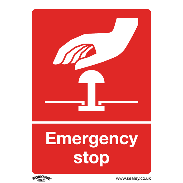 Emergency Stop Safety Sign - Self-Adhesive Vinyl