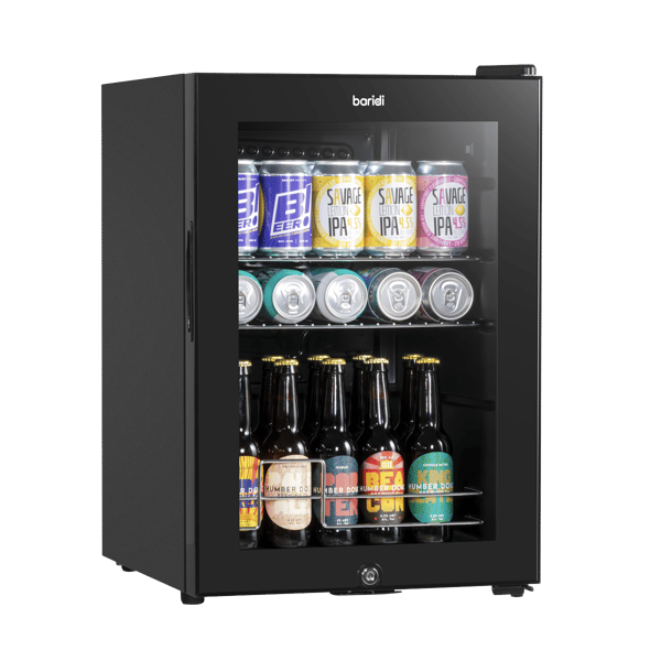 Beer & Drinks Fridge with LED Light, Black and Glass Door 60L