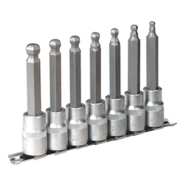 Ball-End Hex Socket Bit Set 1/2"Sq Drive 7pc