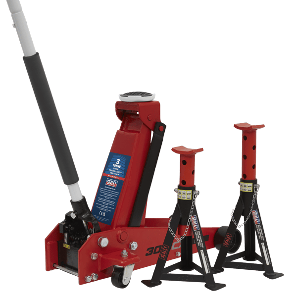 Standard Chassis Trolley Jack 3 Tonne with Axle Stands (Pair) 3 Tonne Capacity per Stand
