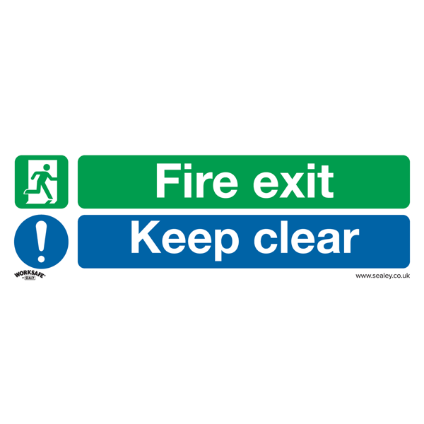 Fire Exit Keep Clear Safety Sign, Rigid Plastic - Pack of 10