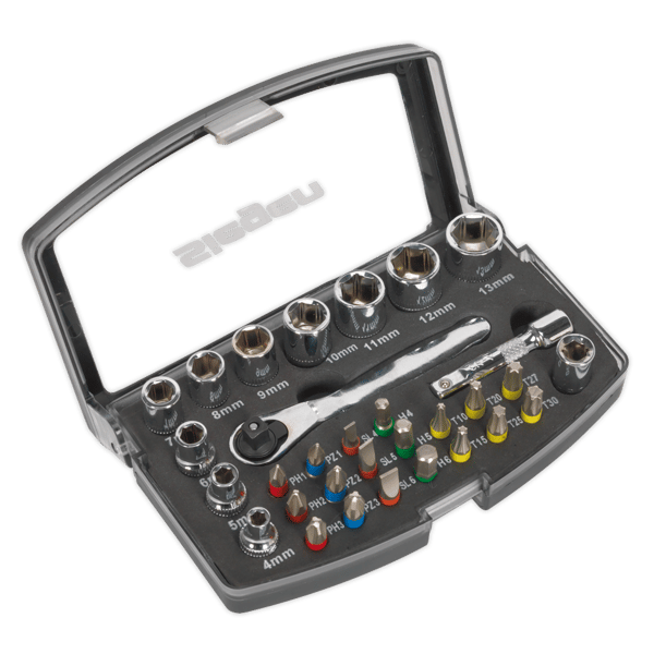 Siegen Socket & Bit Set 1/4"Sq Drive 31pc