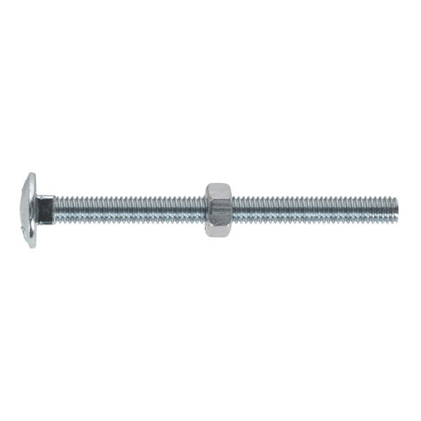 Zinc Plated Coach Bolt & Nut M6 x 75mm, DIN 603 - Pack of 100