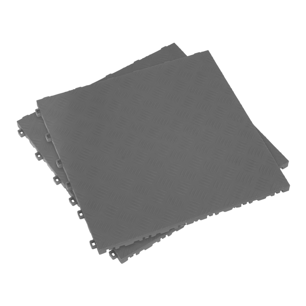Polypropylene Floor Tile 400 x 400mm, Grey Treadplate - Pack of 9