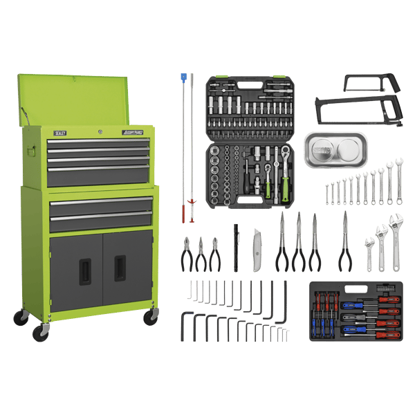 American PRO(R) Topchest & Rollcab Combination 6 Drawer with 170pc Tool Kit - Green/Grey