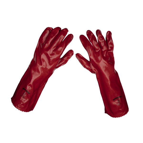 PVC Gauntlets 450mm, Red - Pair