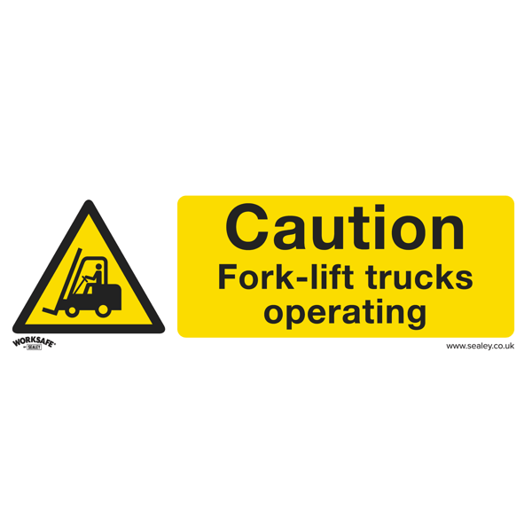 Caution Fork-Lift Trucks Safety Sign, Rigid Plastic - Pack of 10