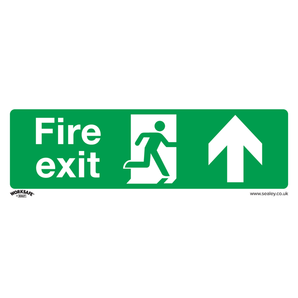 Fire Exit (Up) Safety Sign, Self-Adhesive Vinyl - Pack of 10