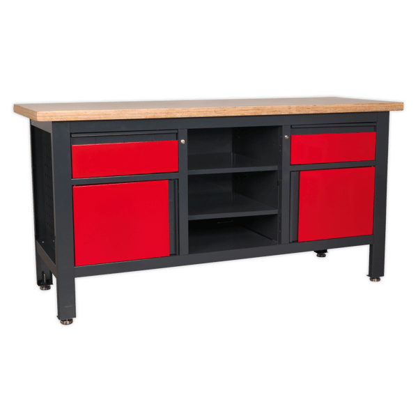 Workbench with 2 Drawers, 2 Cupboards & Open Storage