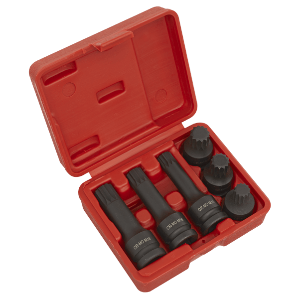 Impact Spline Socket Bit Set 1/2"Sq Drive 6pc