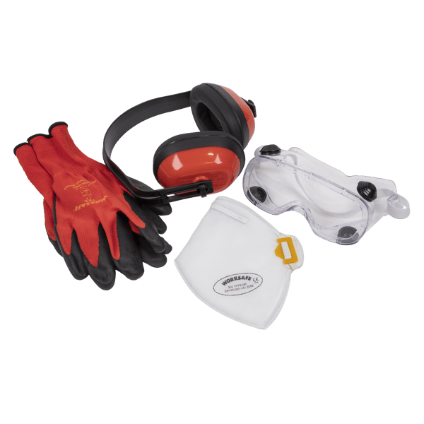 Flexi Grip Gloves, FFP2 Mask, Goggles & Ear Defenders
