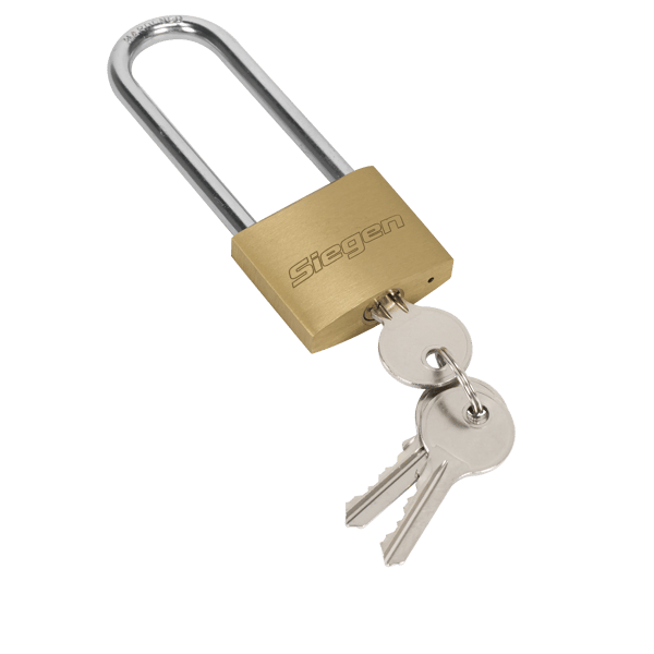 Siegen Brass Body Padlock with Brass Cylinder Long Shackle 40mm
