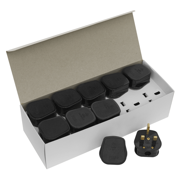 13A Plug, Black - Pack of 20