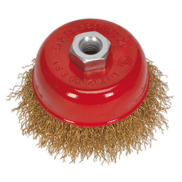 75mm Brassed Steel Crimped Wire Cup Brush M14 x 2mm