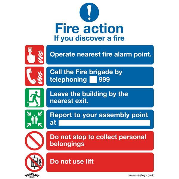 Fire Action With Lift Safety Sign - Rigid Plastic